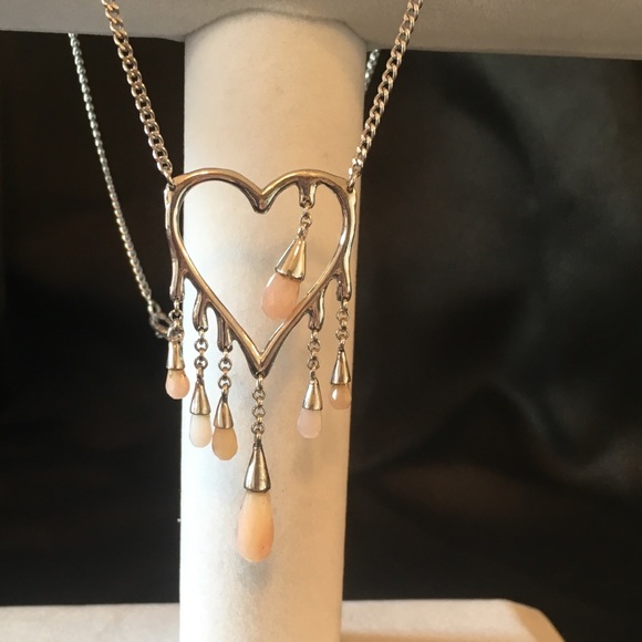 Genuine Pink Opal Heart Platinum/Sterling - Picture 6 of 6